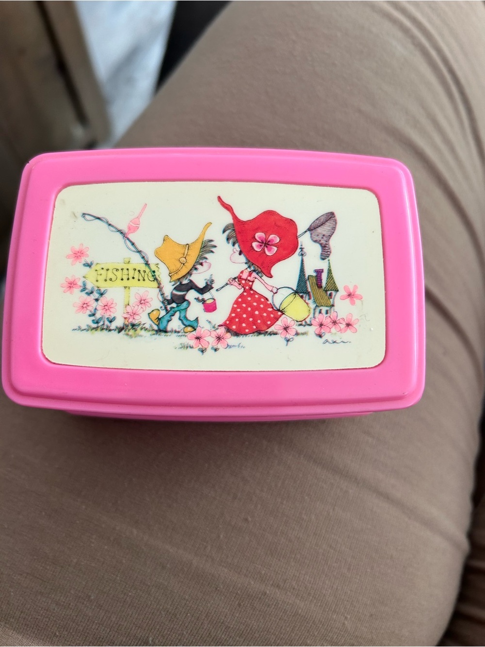 Pink Kids Accessory Box with Vintage Illustration